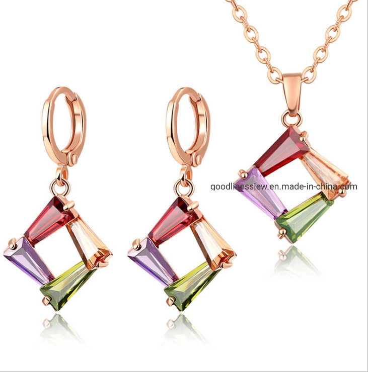 Fashion Jewelry 925 Sterling Silver or Brass Jewelry Set Color Stones Earring and Pendant Cubic Zircon Earring and Pendant for Women