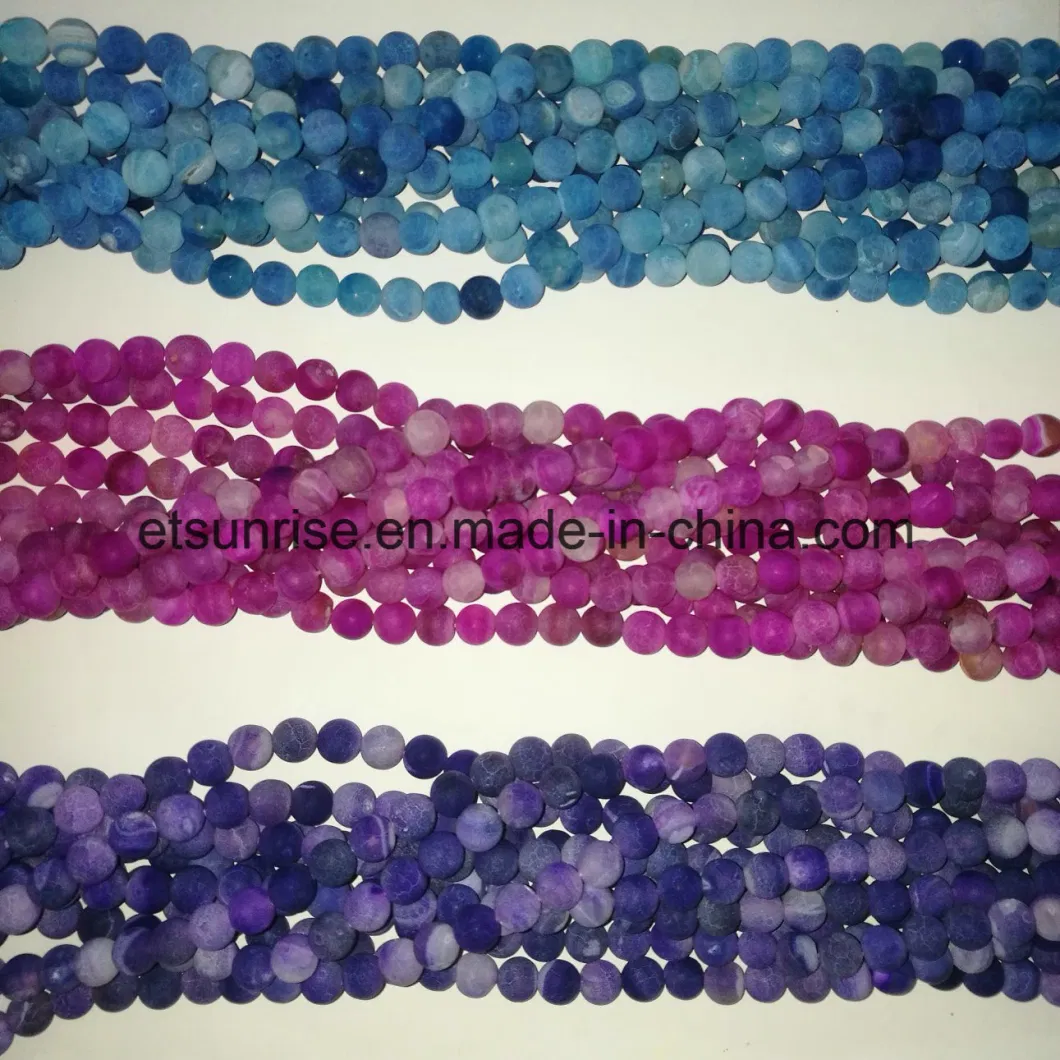 Semi Precious Stone Natural Crystal Matte Frosted Finished Cracked Agate Onyx Bead