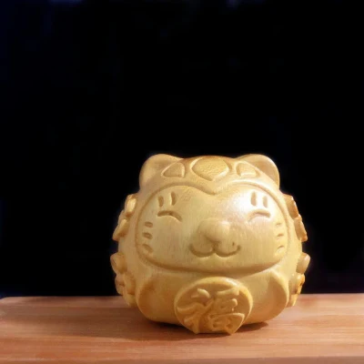Wood Carving Cartoon Cute Play Adornment Fortune Cat Gift Fortune Egg Jewelry