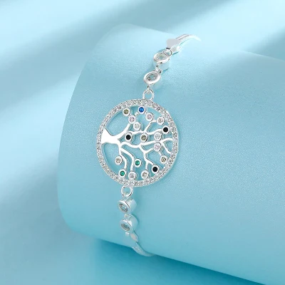 Fashion 925 Sterling Silver Colorful Tree Bracelet with Clear CZ in Silver Plating for Wholesale