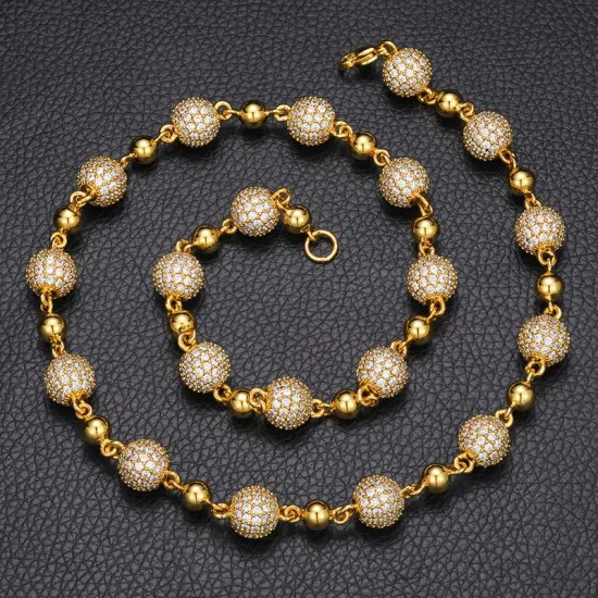 New Design Chain 10mm Iced out Bead Chain Necklace 18K Gold Plated Brass Aaaaa CZ Diamond Wholesale Fashion Jewelry