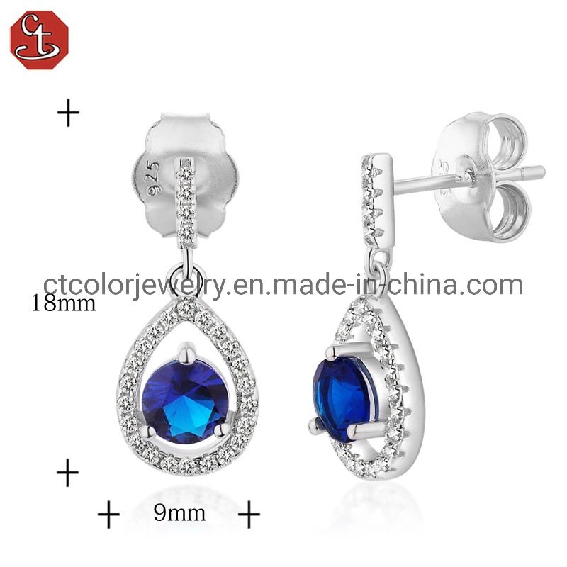 Luxury Women&prime;s Jewelry synthetic sapphire Stone silver Earrings fashion jewellery