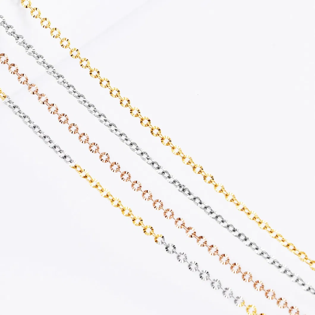 Wholesale Stainless Steel Cable Chain Necklace Jewelry with Flower Embossed Gold Plated Finished Chain Making