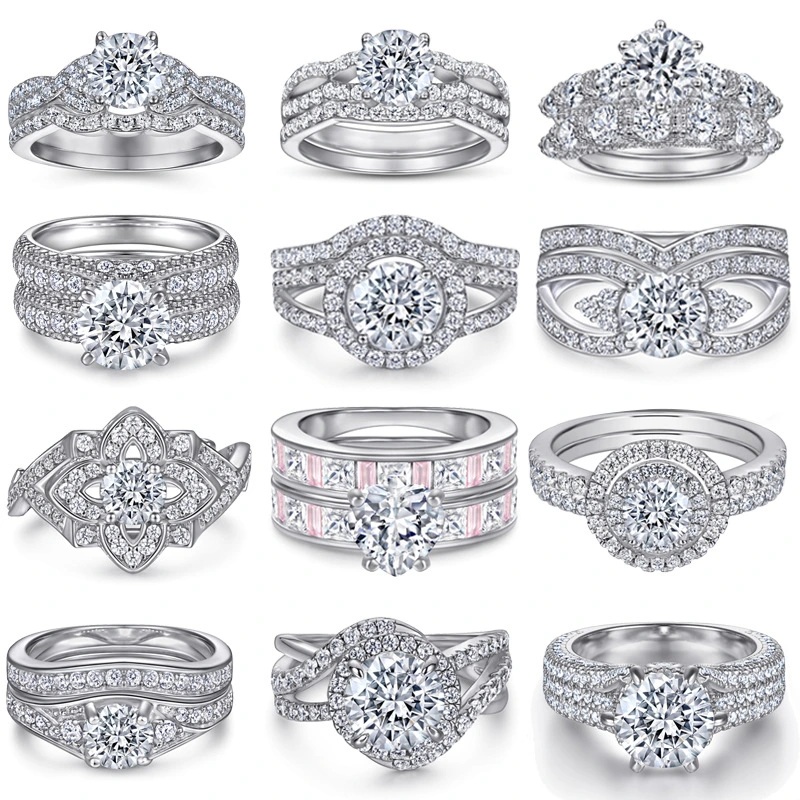 Drop Shape Zirconia Simulation Diamond S925 Sterling Silver Ring Wedding Ring Set Jewelry