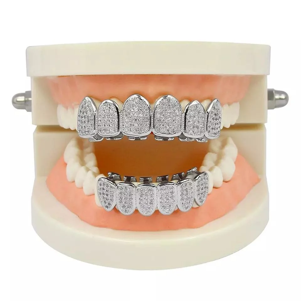14K White Gold Vvs Moissanite Grillz Daily Wearing Iced out Grillz Hip Hop Teeth Blingbling Diamond Grillz Silver 925 Plated