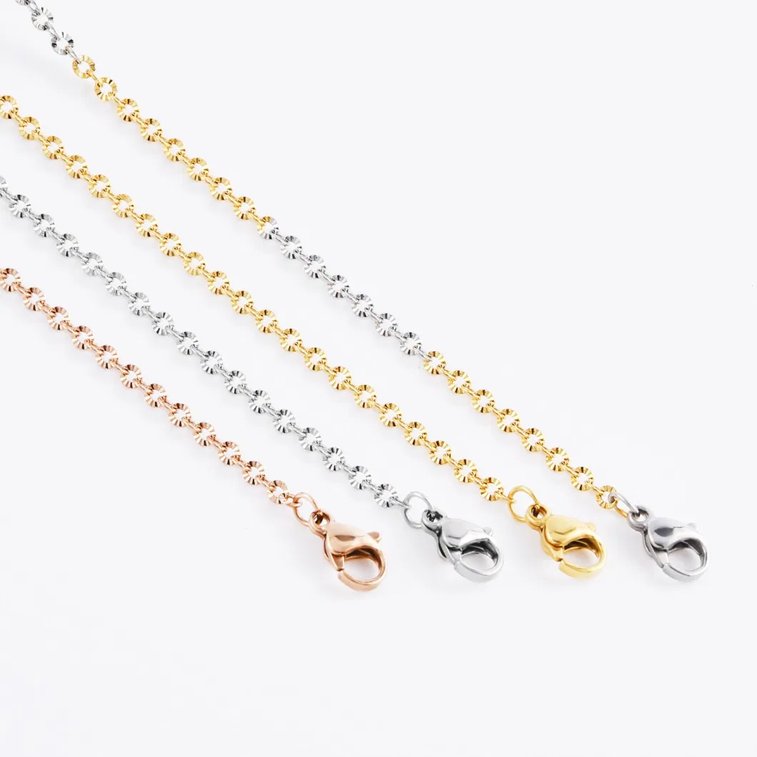 Wholesale Stainless Steel Cable Chain Necklace Jewelry with Flower Embossed Gold Plated Finished Chain Making