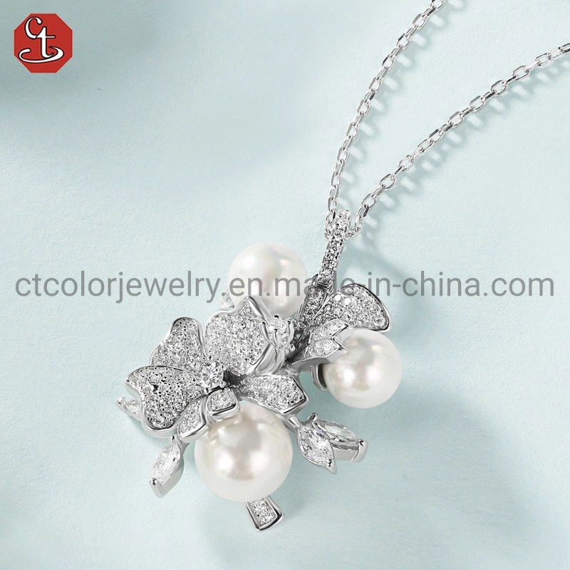 Fashion Jewellery Flower Pearl Women 925 Silver Rings Jewelry