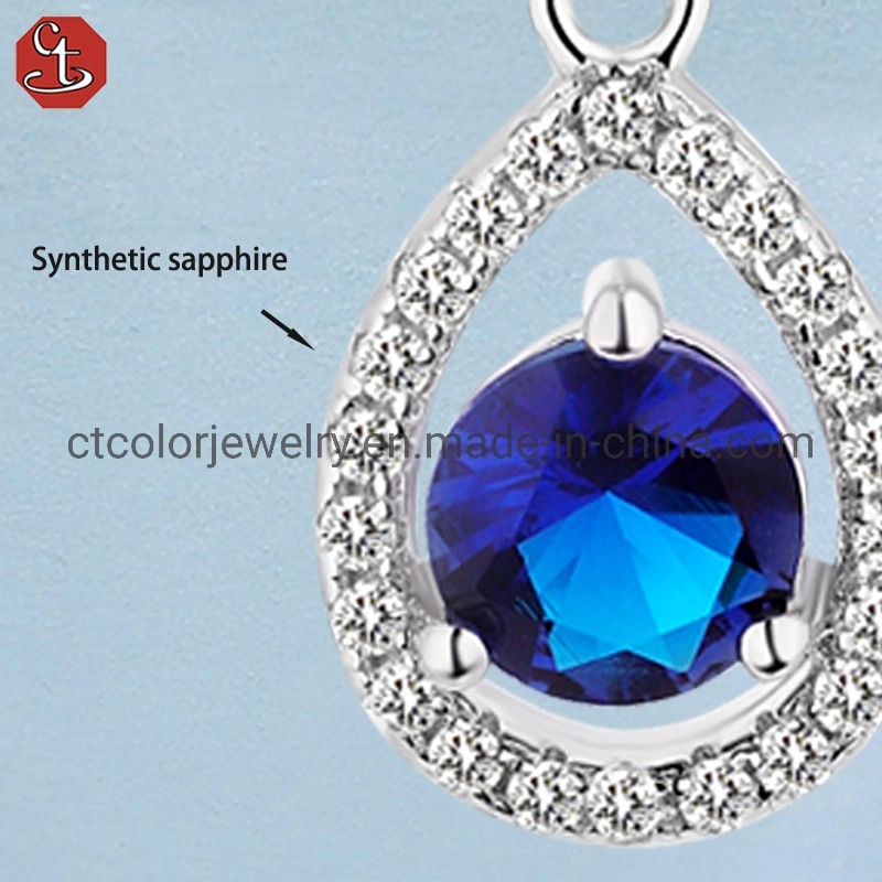 Luxury Women&prime;s Jewelry synthetic sapphire Stone silver Earrings fashion jewellery