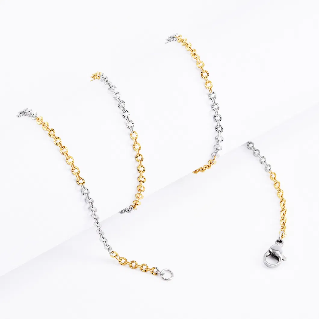 Hot Sell Stainless Steel Cable Chain Necklace with Flower Embossed Gold Plated Finished Chain Making