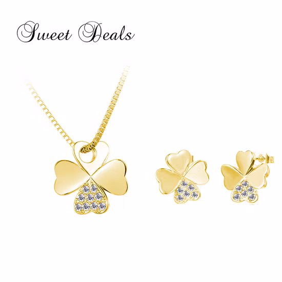 Four Leaf Clover Earrings Necklace Set Fashion Jewelry