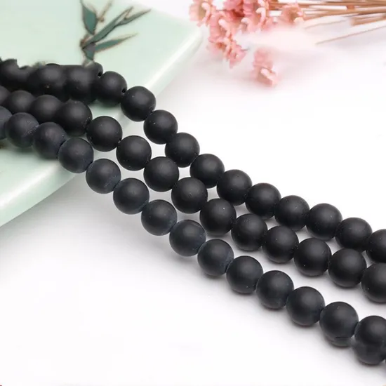 Natural Matte Finished Black Onyx Stone Loose Beads for Jewelry Making 