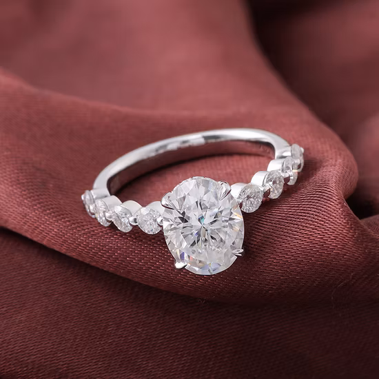 Provence Jewelry 1.5CT Def Oval Cut Moissanite Stone 14K White Gold Moissanite Engagement Rings Gift for Wife