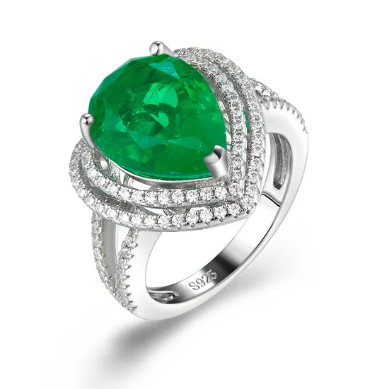 Fashion CZ Emerald Stone Ring Jewelry 925 Sterling Silver Heart Shape Ring 