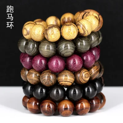 Manufacturers Supply Golden Sandalwood Black Flower Pear Running Horse Ring Buddha Beads