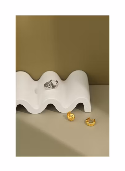 925 Sterling Silver Simple Big Round Punk Gold