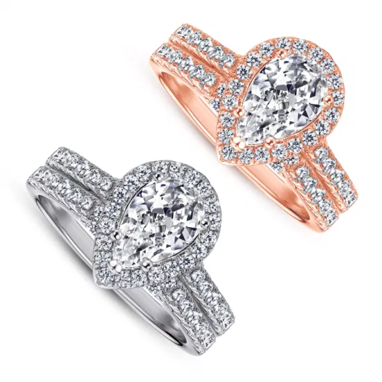 Drop Shape Zirconia Simulation Diamond S925 Sterling Silver Ring Wedding Ring Set Jewelry