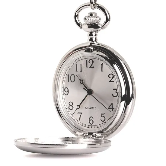 Brush Finished Empty Case Antique Silver Clock Quartz Pocket Watch 