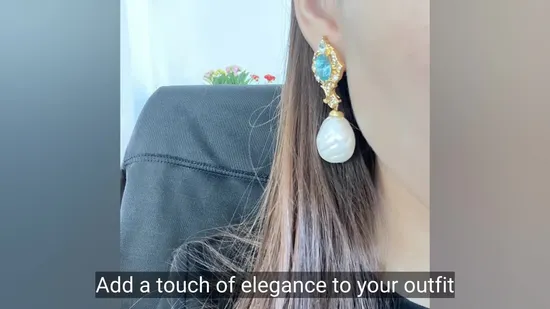 Rhinestone Inlay Cultured Pearl Plated Gold Earrings Jewelry 