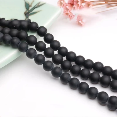 Natural Matte Finished Black Onyx Stone Loose Beads for Jewelry Making