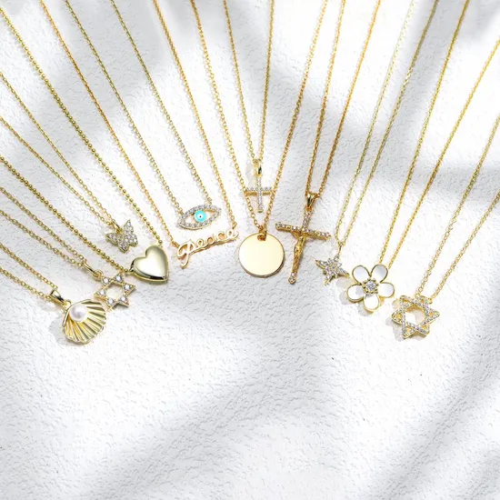 S925 Sterling Silver Plated 14K Gold Set Cross Heart Gold Necklace