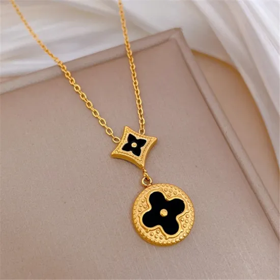 Stainless Steel Necklace Designer Luxury Brand Van Clover Charm Black Flower Women Fashion Jewelry Necklace 