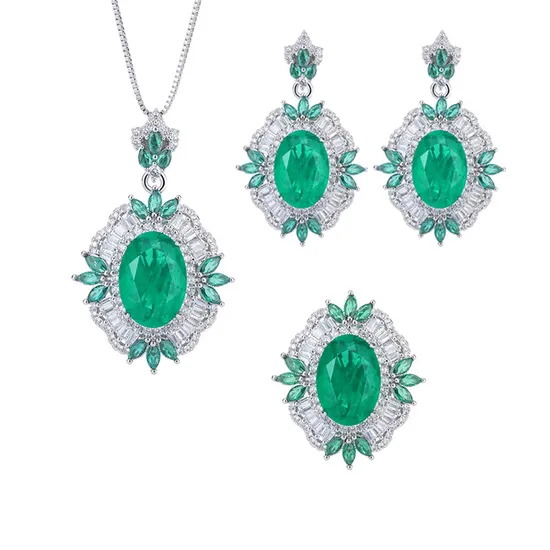 Wholesale Emerald Fusion Stone Brass Fashion Jewelry Set 