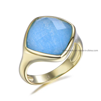 Factory Price Classic Gemstone Ring Woman 925 Sterling Silver Jewelry Blue Aquamarine Stone Ring