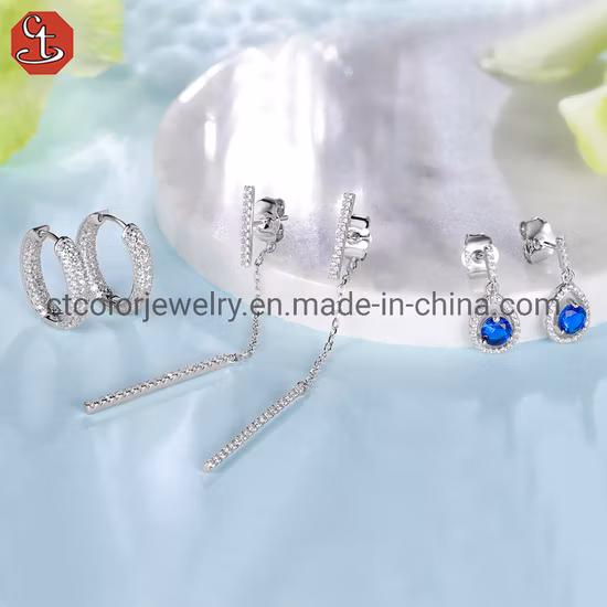 Luxury Women′s Jewelry synthetic sapphire Stone silver Earrings fashion jewellery